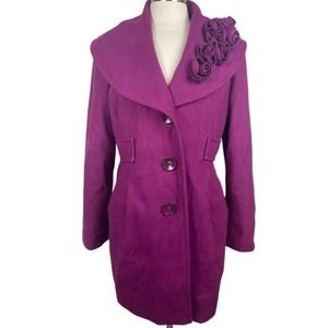 Jessica Simpson Long Pea Coat with Flower Detail Purple